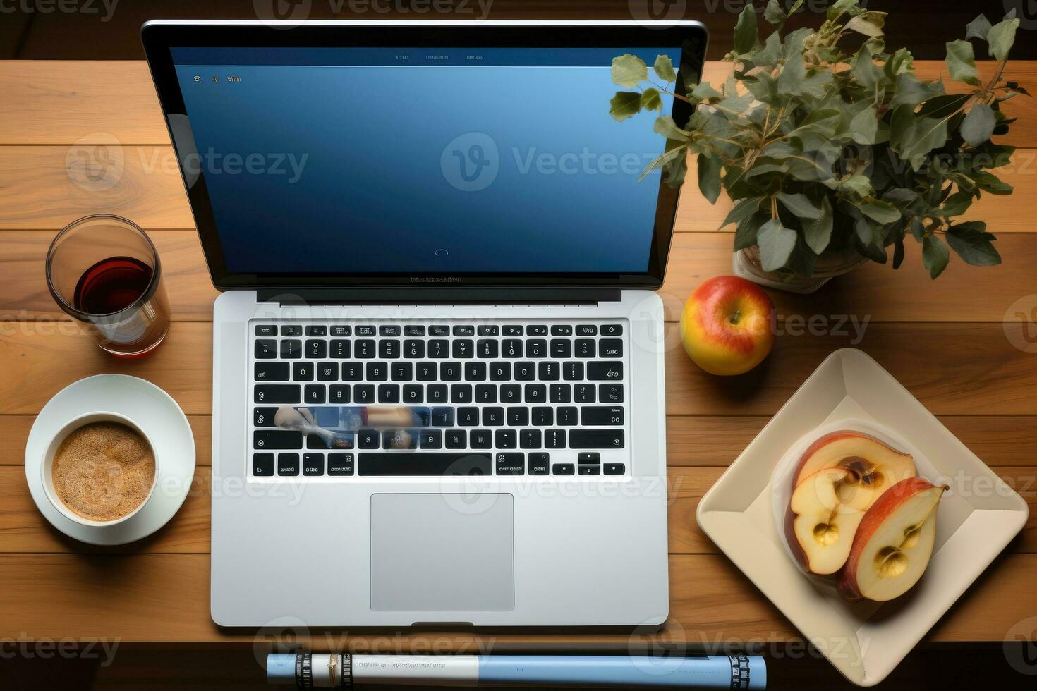 using the personal computer on the table AI Generated photo