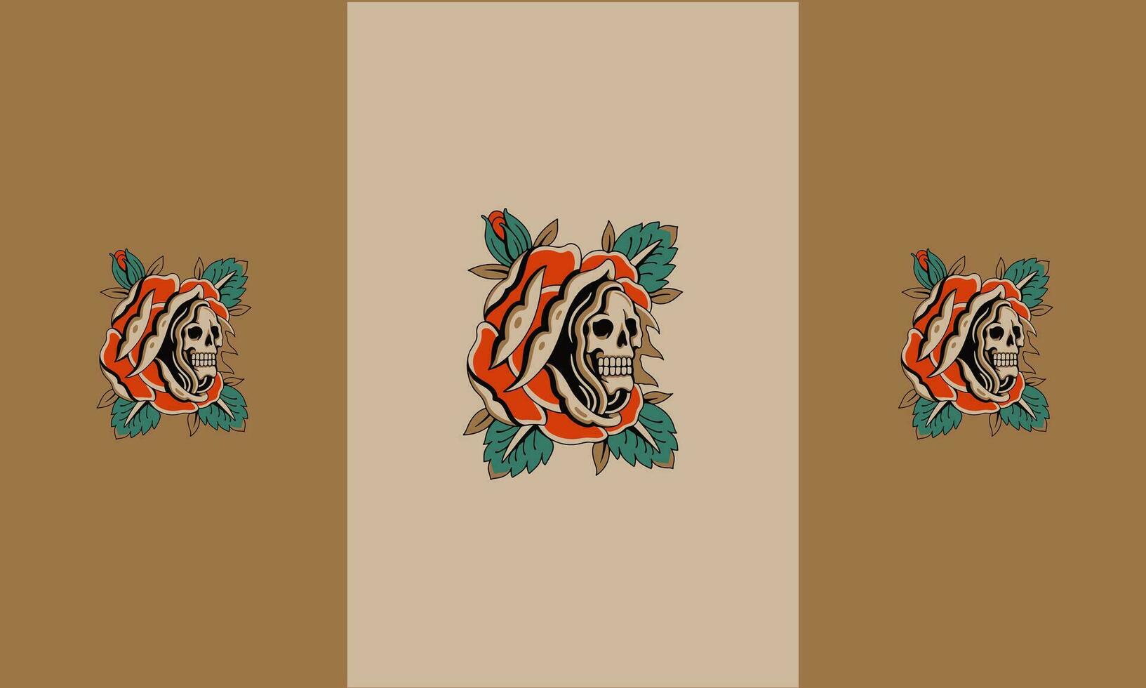 head skull and green leaf vector flat design