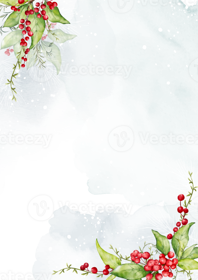 Christmas decoration berries and leaves branches watercolor background png