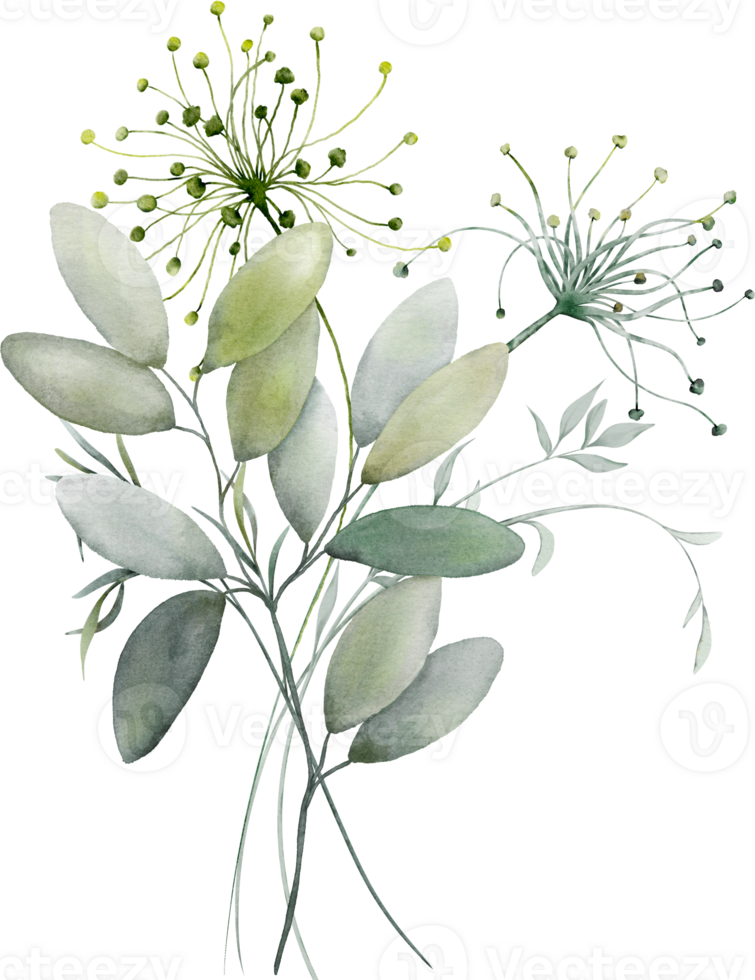 Watercolor Bouquets of Leaves Elements png
