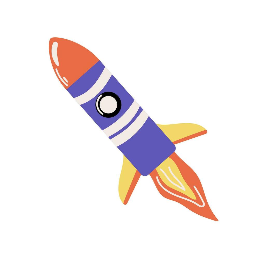 Space rocket for space flights, vector illustration in cartoon style, isolated on white background.