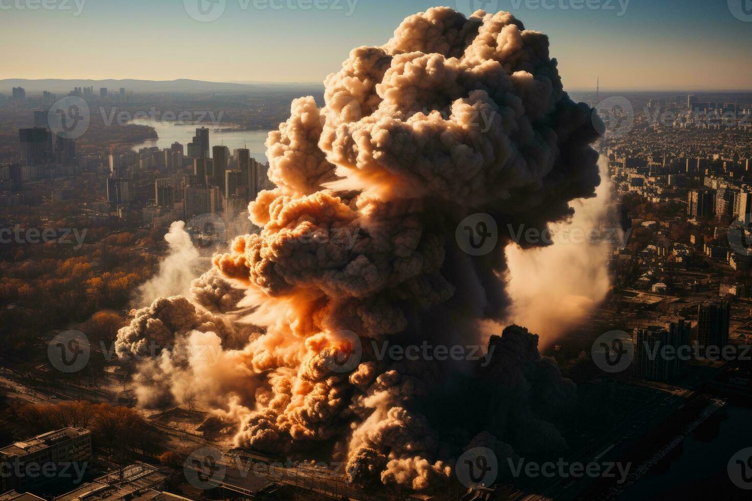 big explosion in the city AI Generated photo