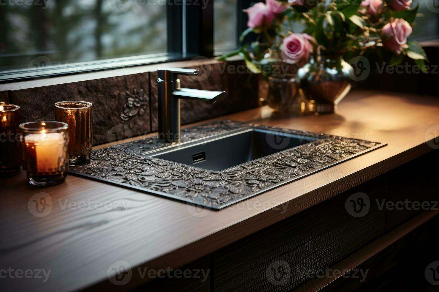 stock photo of inside home view sink AI Generated