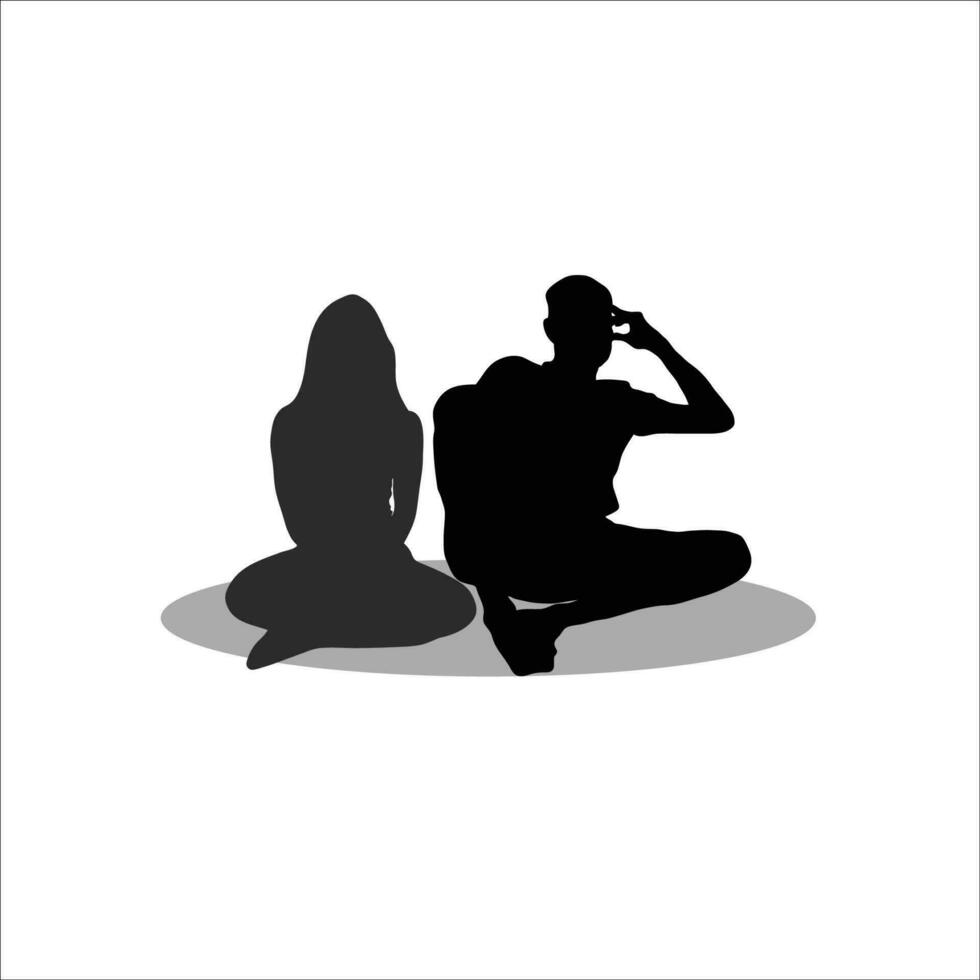 Couple sitting silhouette vector