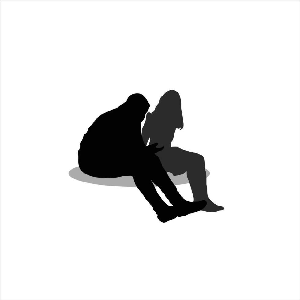 Couple sitting silhouette vector