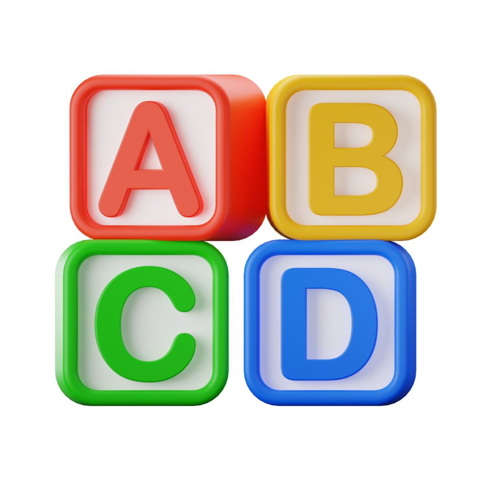 Alphabet Blocks Kids Education Toys 3D Illustrations png