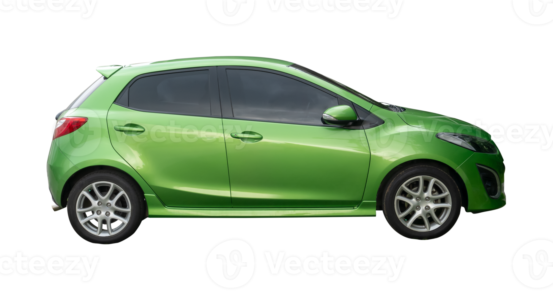 Green hatchback car isolated with clipping path in png file format