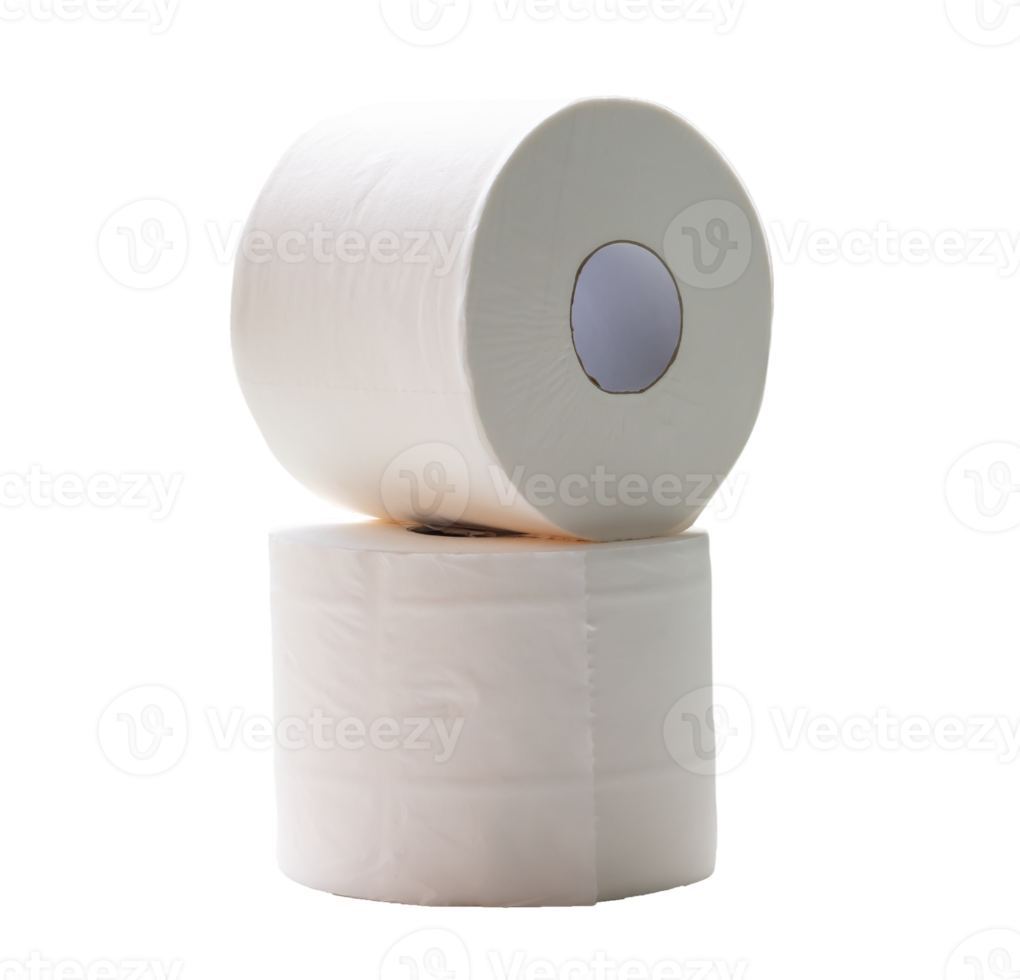 two rolls of white tissue paper or napkin in stack for use in toilet or restroom isolated in png file format