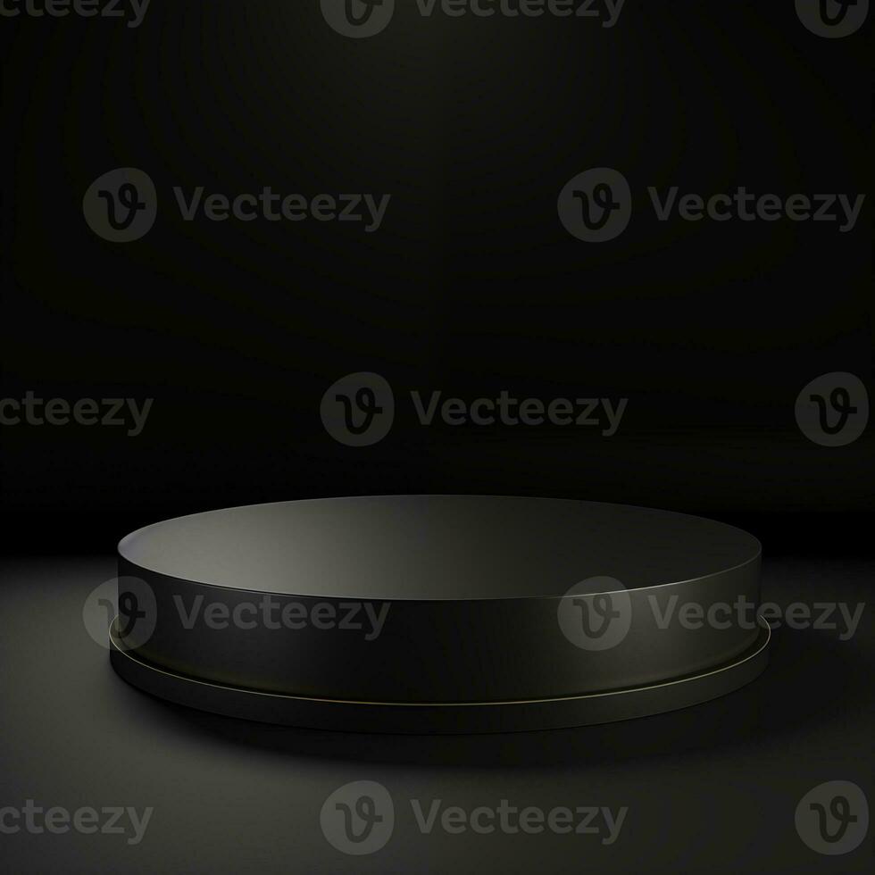 Simple empty podium, stage, platform for advertising products in black photo