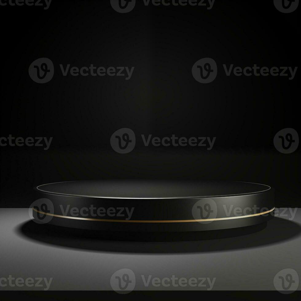 Simple empty podium, stage, platform for advertising products in black photo