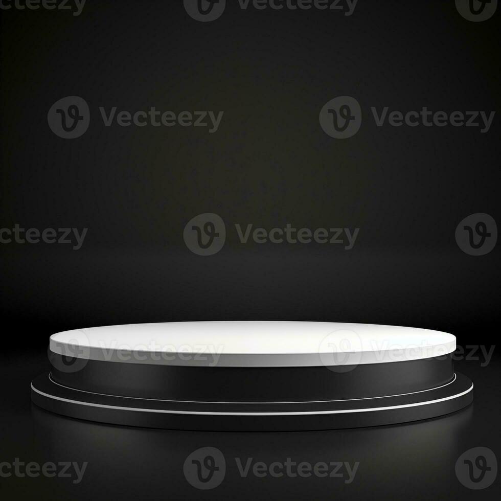Simple empty podium, stage, platform for advertising products in black photo