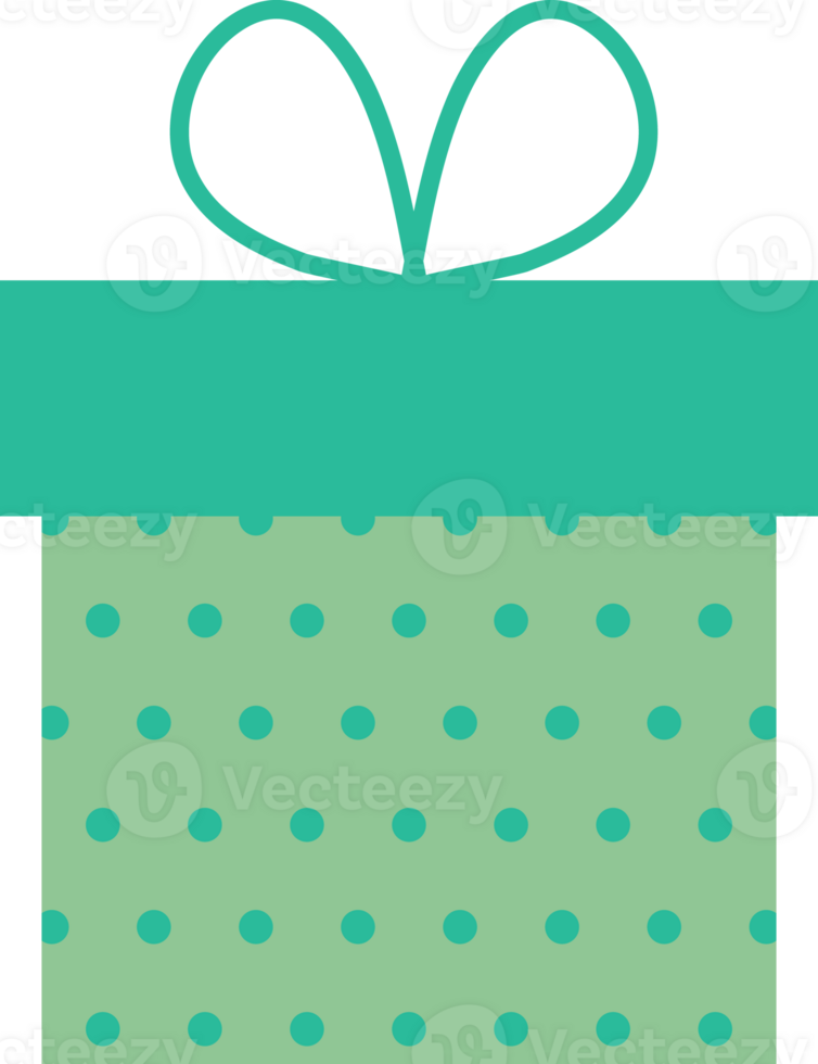 Blue-green gift box with ribbon and polka dot pattern, flat style icon png