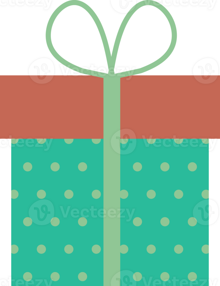 Blue-pink gift box with ribbon and bow and polka dot pattern, icon in flat png