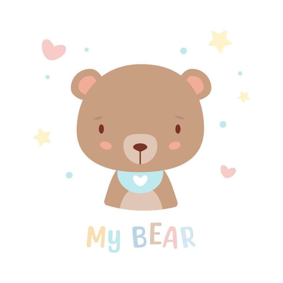 Children's illustration with a cute teddy bear. baby shower greeting card vector