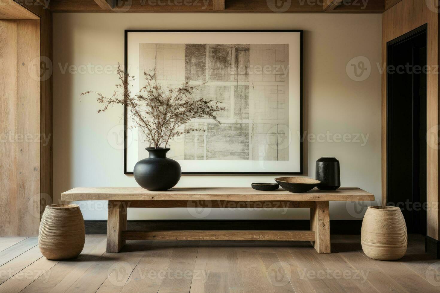 large artwork in center of entryway table AI Generated photo