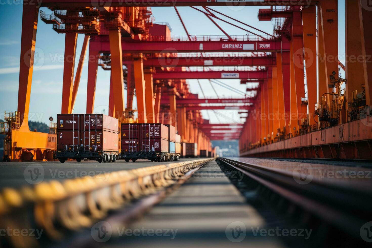 condition of the container terminal on the beach professional advertising photography AI Generative photo