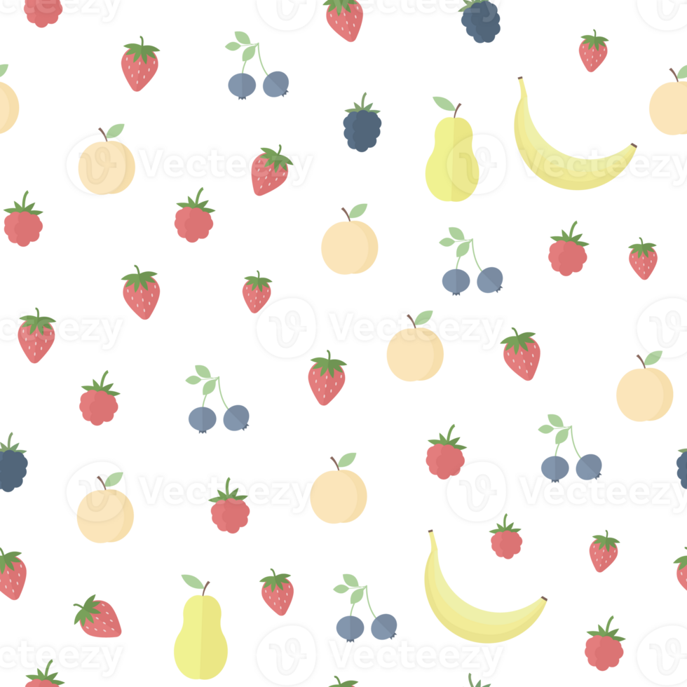 Cute seamless pattern with a fruits and berries in pastel colors, flat style png
