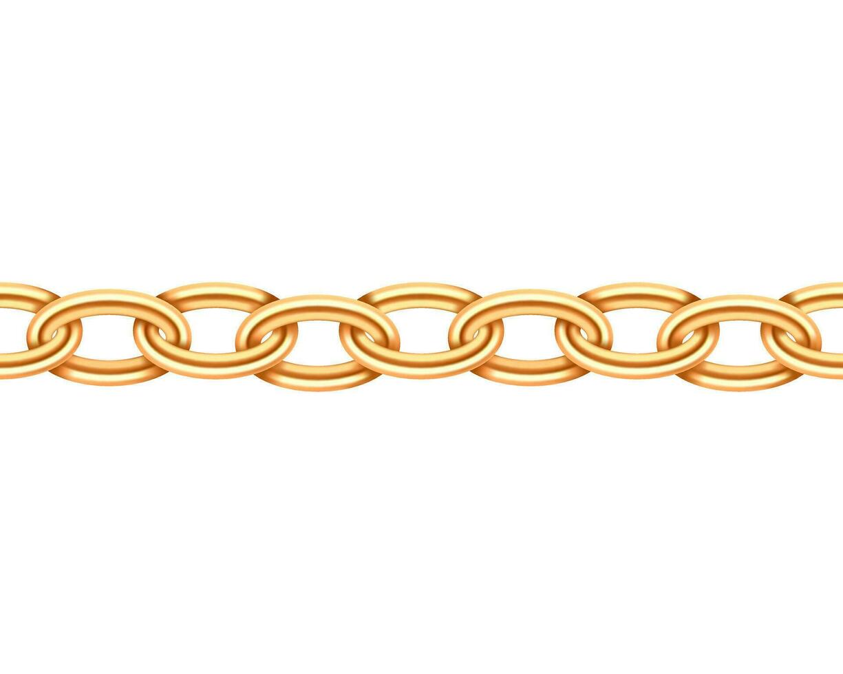 Golden chain seamless texture. Realistic gold chains link isolated on white background. Jewelry chainlet  three dimensional design element. vector