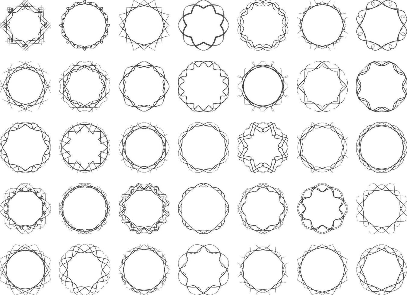 Twisted round calligraphic frames set abstract design elements vector