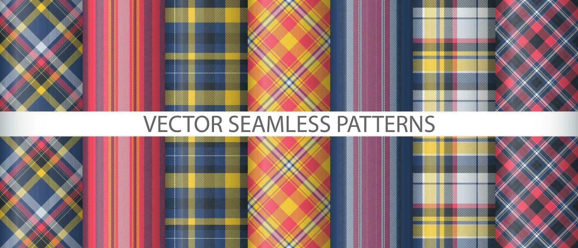 Set fabric pattern background. Texture vector plaid. Seamless tartan textile check.