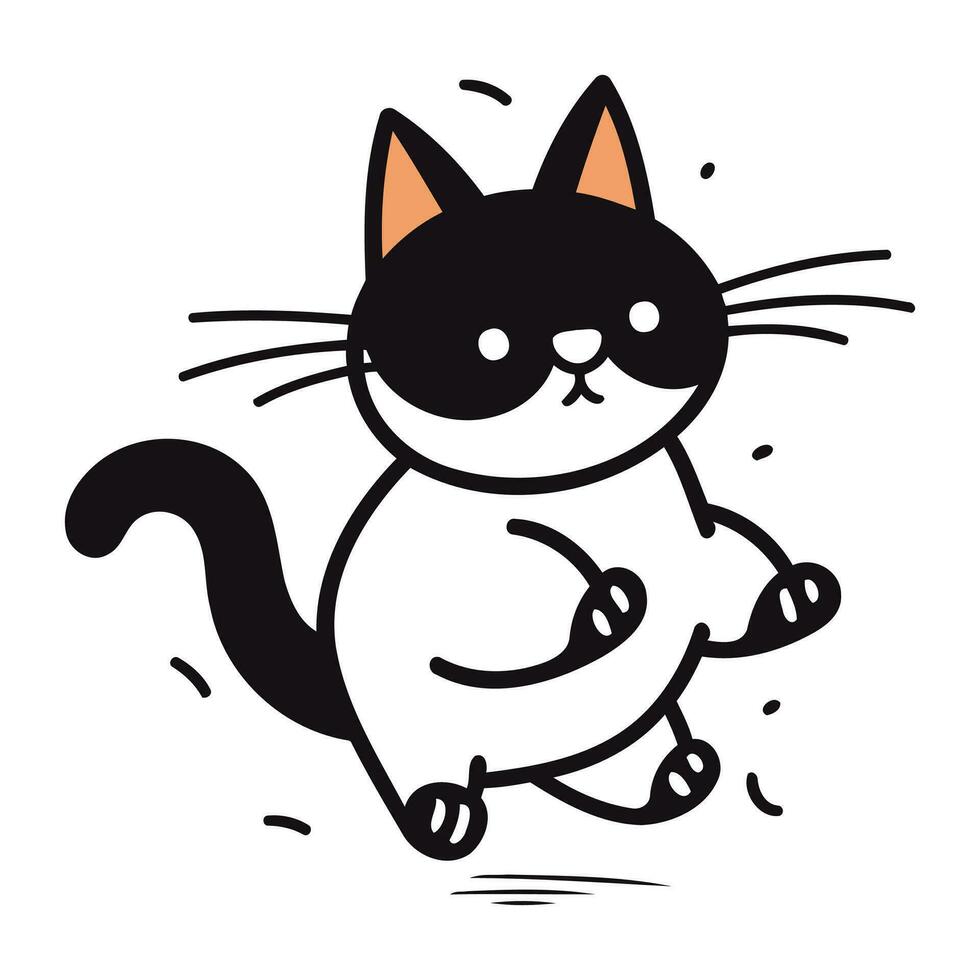 Vector illustration of a cute black cat running. Isolated on a white background.