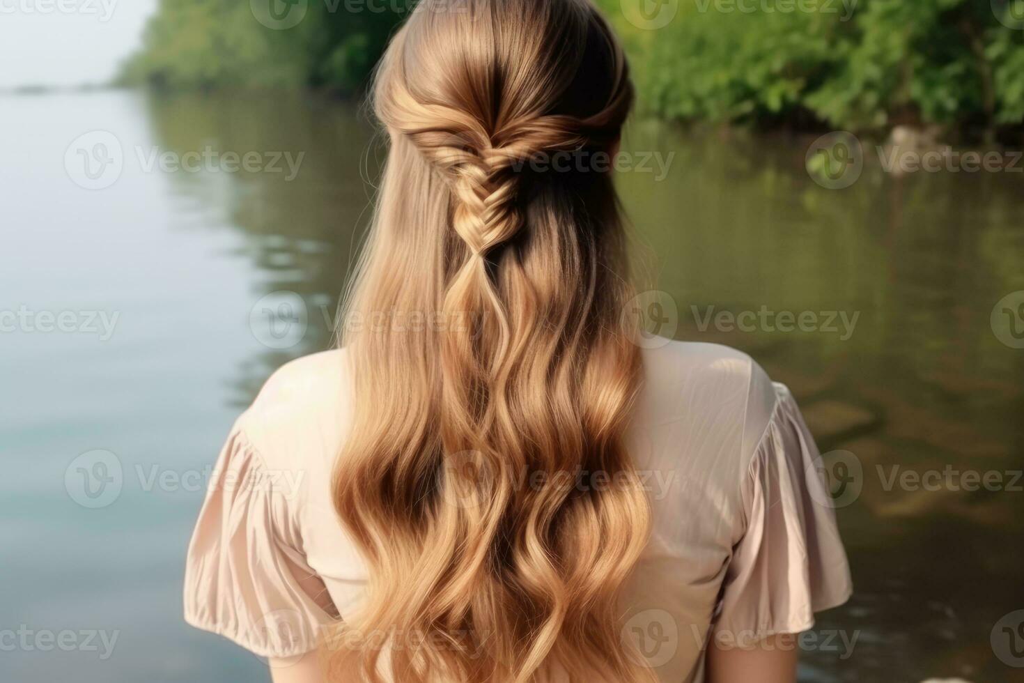 women braid hair do look from back professional advertising photography AI Generative photo