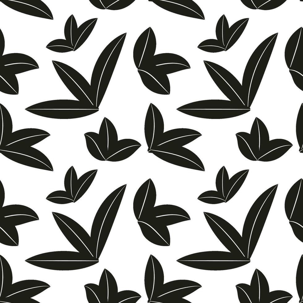 a black and white pattern with leaves, seamless background with palm tree leaf vector design,