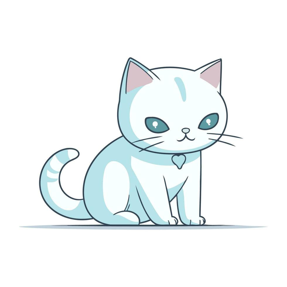 Cute cartoon cat. Vector illustration on white background. Isolated.