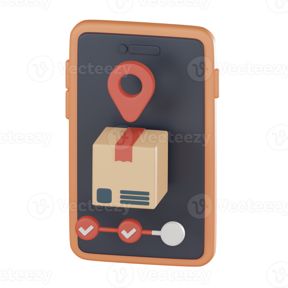 Mobile phone delivered order cardboard box icon online tracking solutions 3D render png