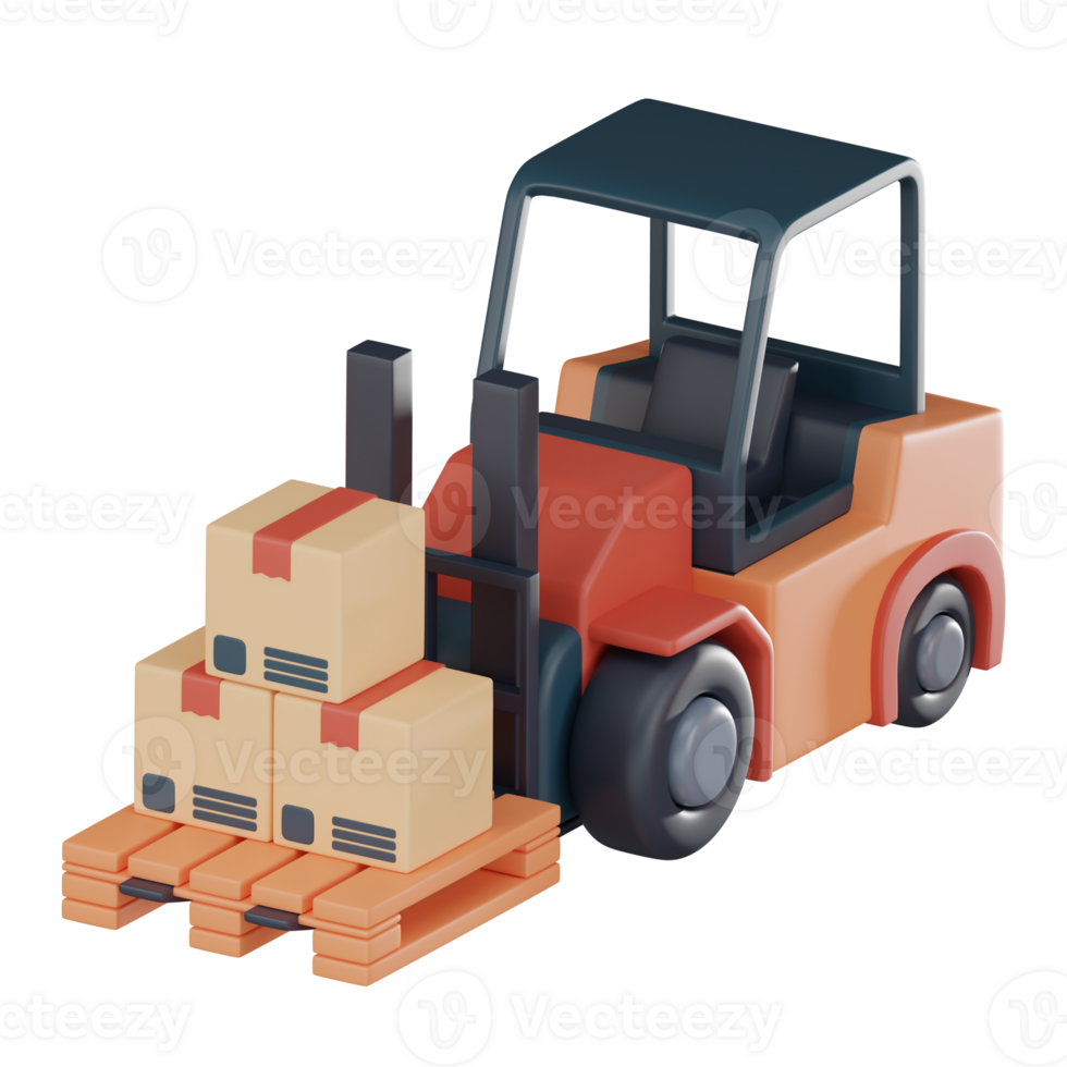 Forklift truck pallet cardboard boxes icon, efficient logistics solutions 3D render. png