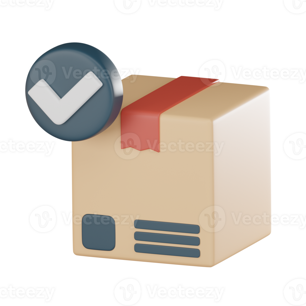 Delivery complete box check sign approved icon successful logistics 3D render png