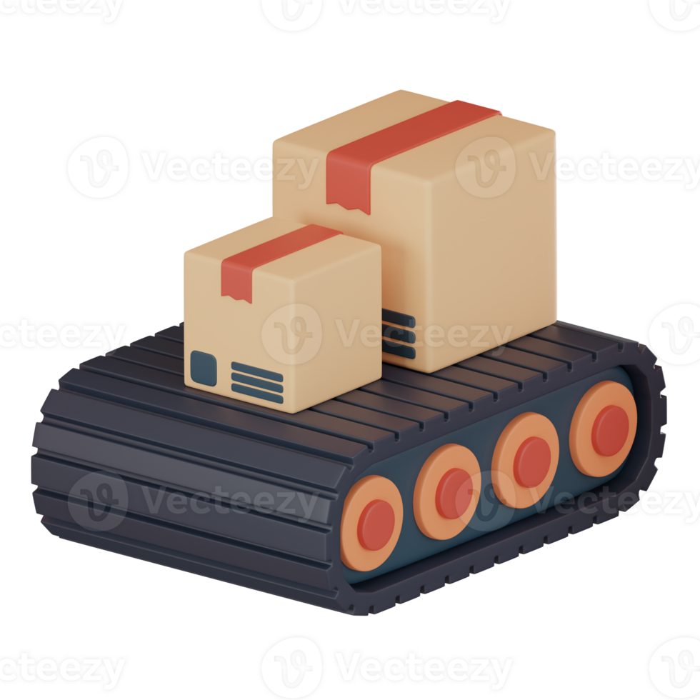 Conveyor belt cardboard boxes logistics icon 3D render. png