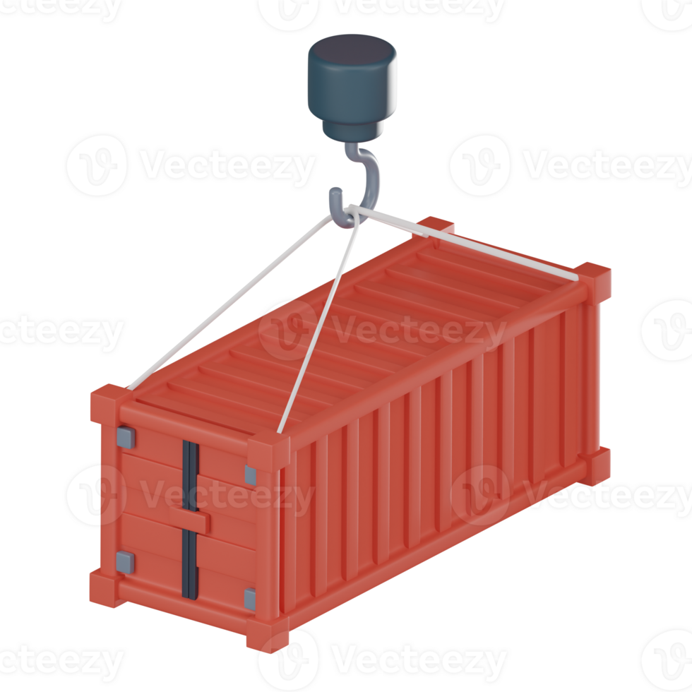 Crane lifting shipping containers icon 3D render. png