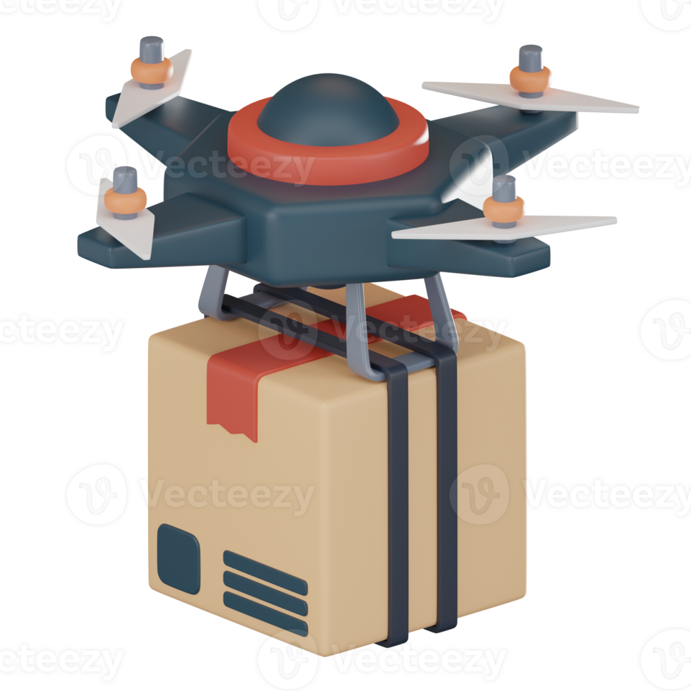 Drone Delivery Futuristic Logistics 3D Icon, Fast and Efficient Cargo Shipment. Aerial Technology for Modern Transportation. 3D render. png