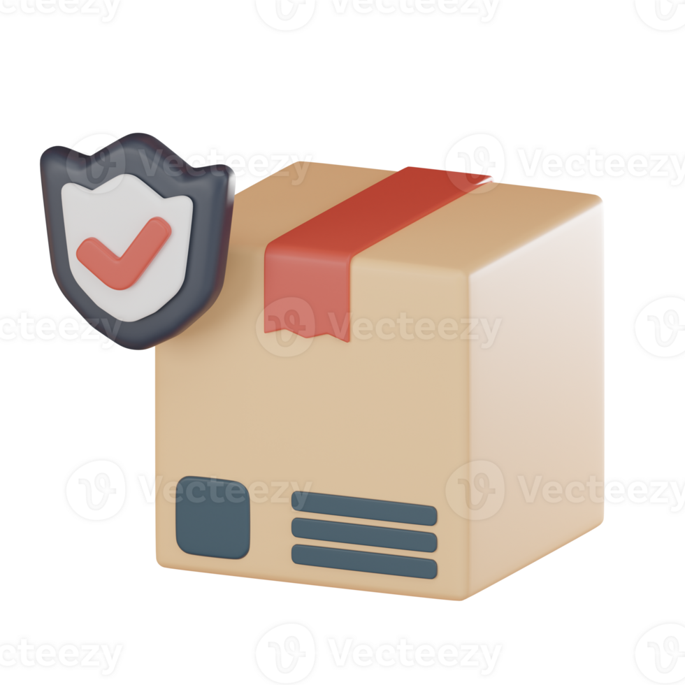 Cardboard box with shield logistics icon 3D render png