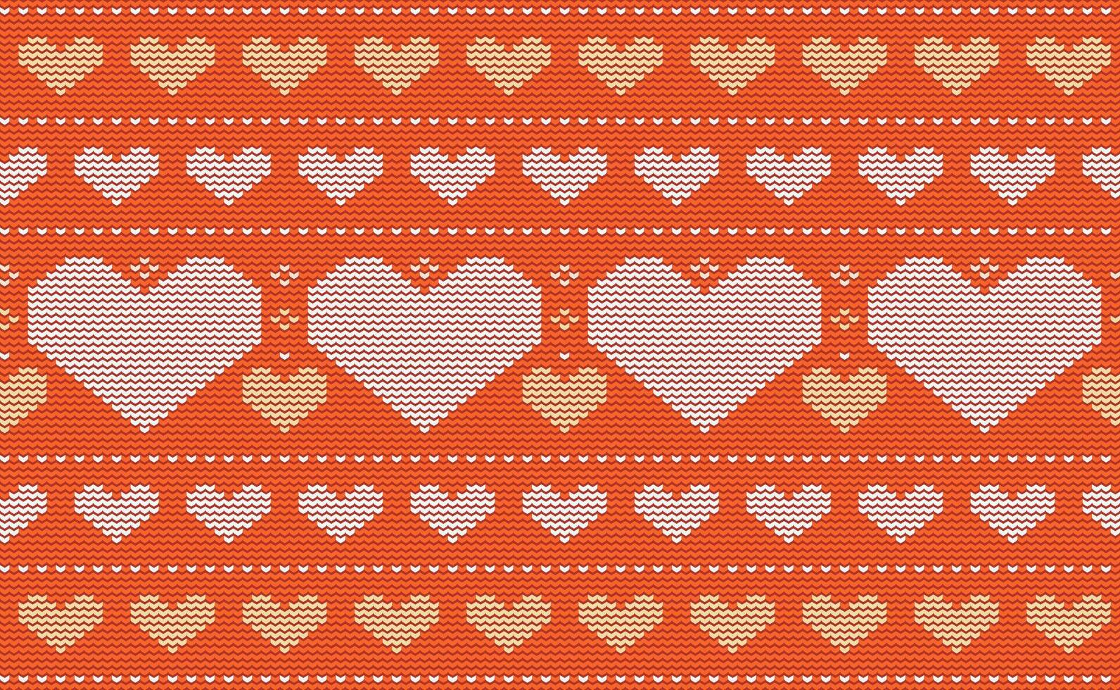 Heart knit pattern, Vector embroidery heart pattern background, Love continuous nordic style, Red and orange pattern ethnic illustration