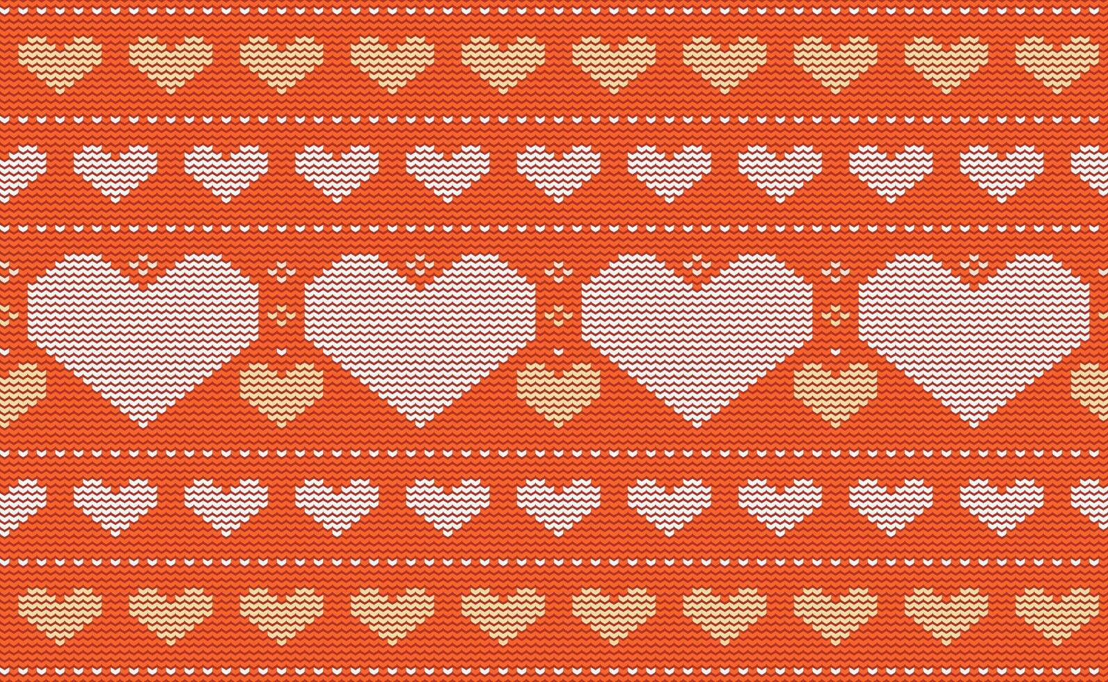 Heart knit pattern, Vector embroidery heart pattern background, Love continuous nordic style, Red and orange pattern ethnic illustration