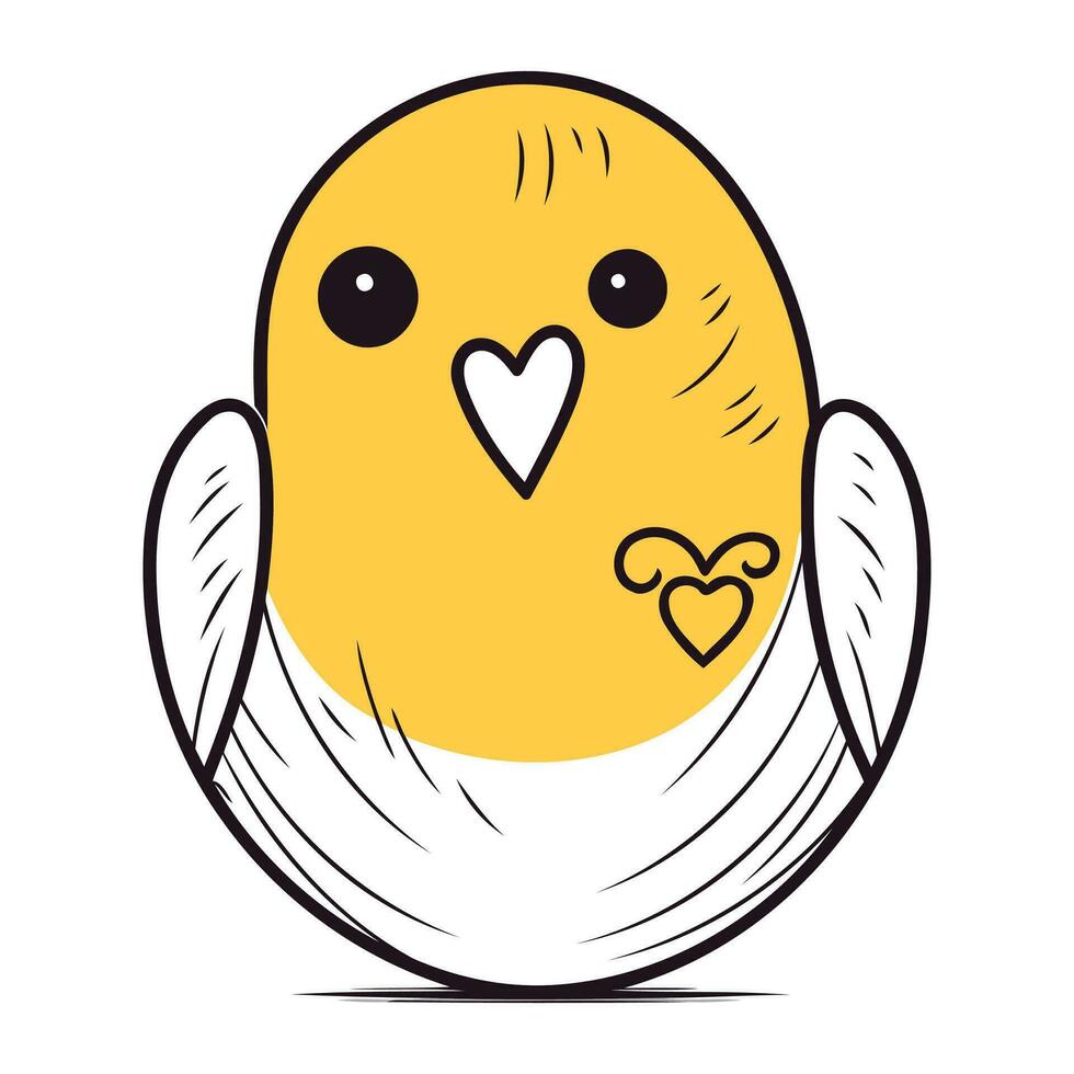 Cute little yellow bird isolated on white background. Vector illustration.
