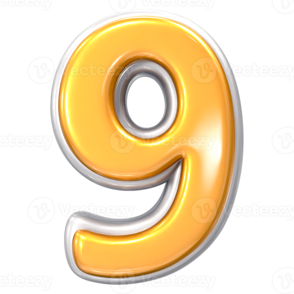 the number nine in gold on a transparent background png