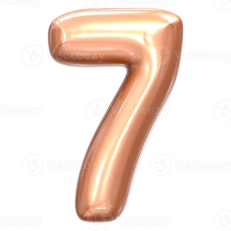 the number seven in the shape of a gold balloon png