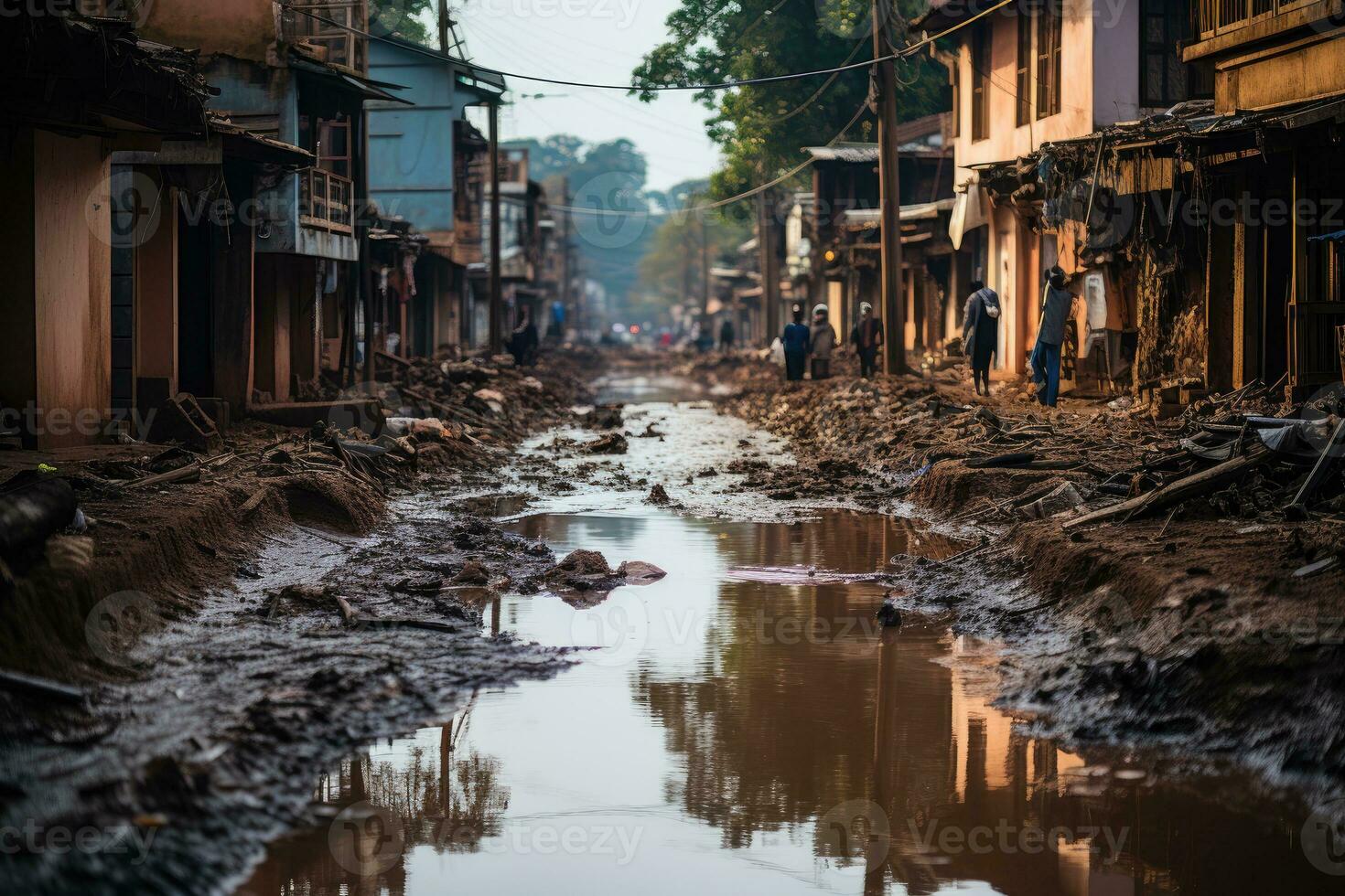 situation flooding in slum Starting Scenarios professional advertising photography AI Generated photo