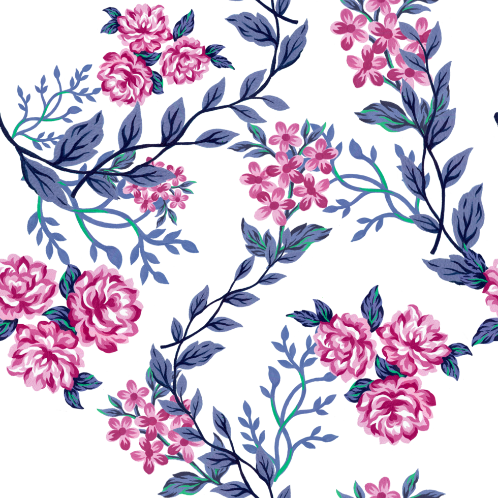 söt blomma reste sig gouache växter retro sömlös mönster png