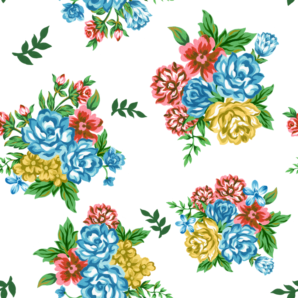 schattig bloem roos gouache planten retro naadloos patroon png