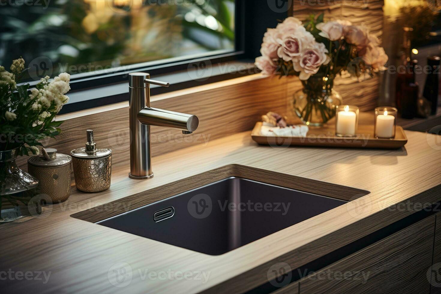 stock photo of inside home view sink AI Generated