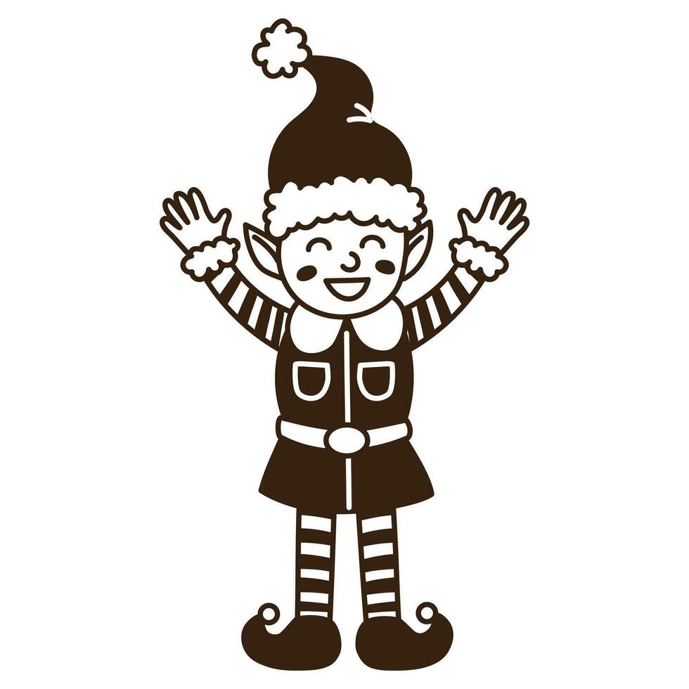 Isolated hand drawn doodle cute smiling elf. Flat vector illustration on white background. New Year, Merry Christmas. For card, invitation, poster, banner.