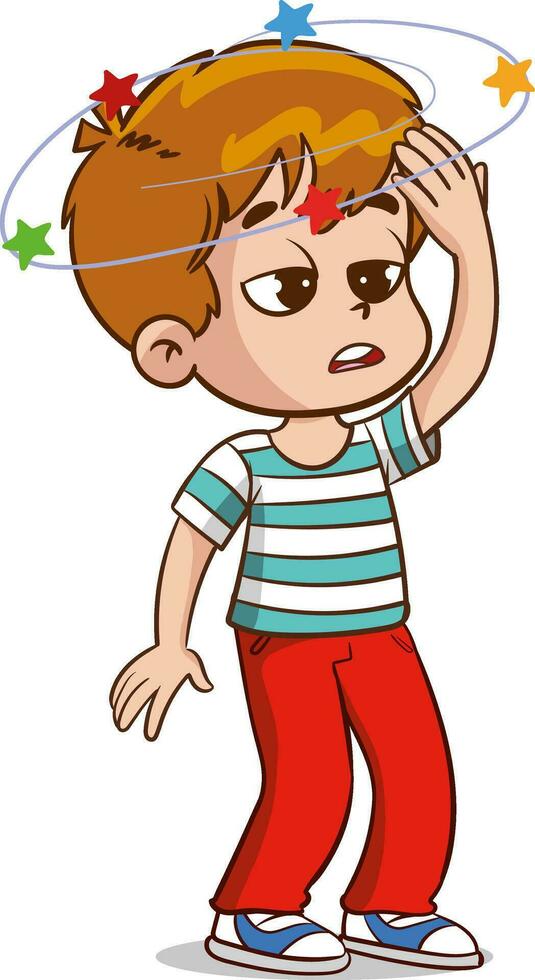 vector ilustración de un niño sensación mareado.