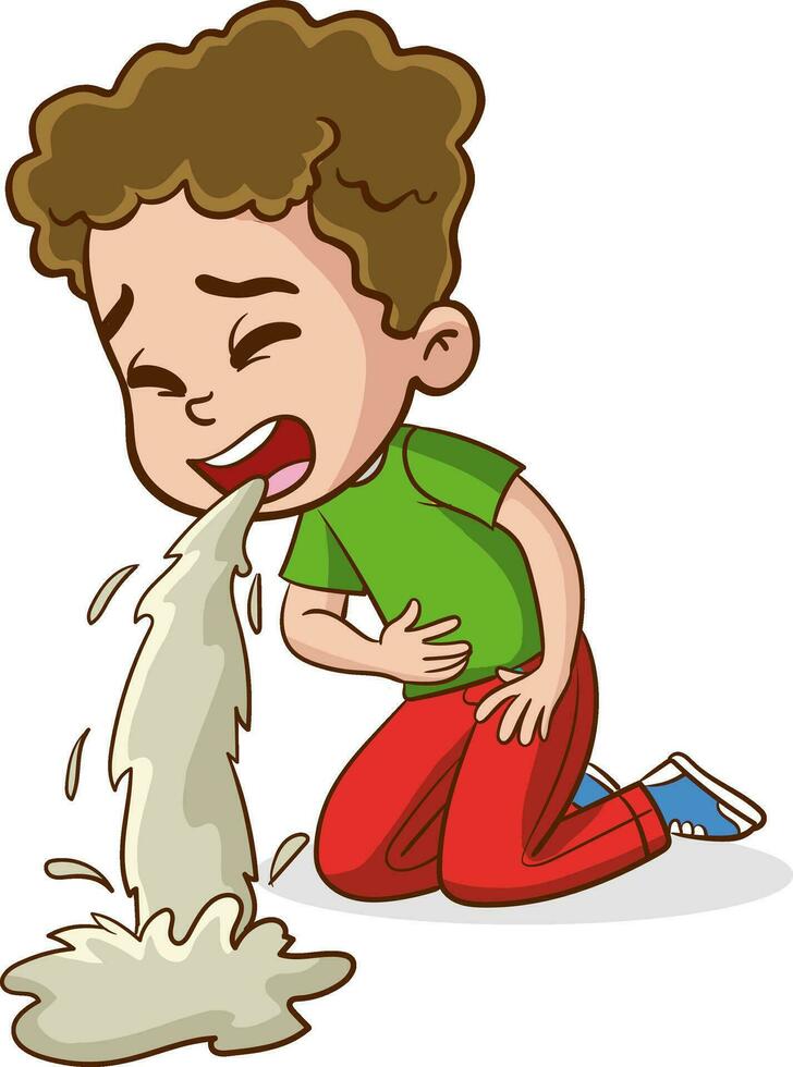 Illustration of Little boy Vomiting While Sitting on the Floor vector