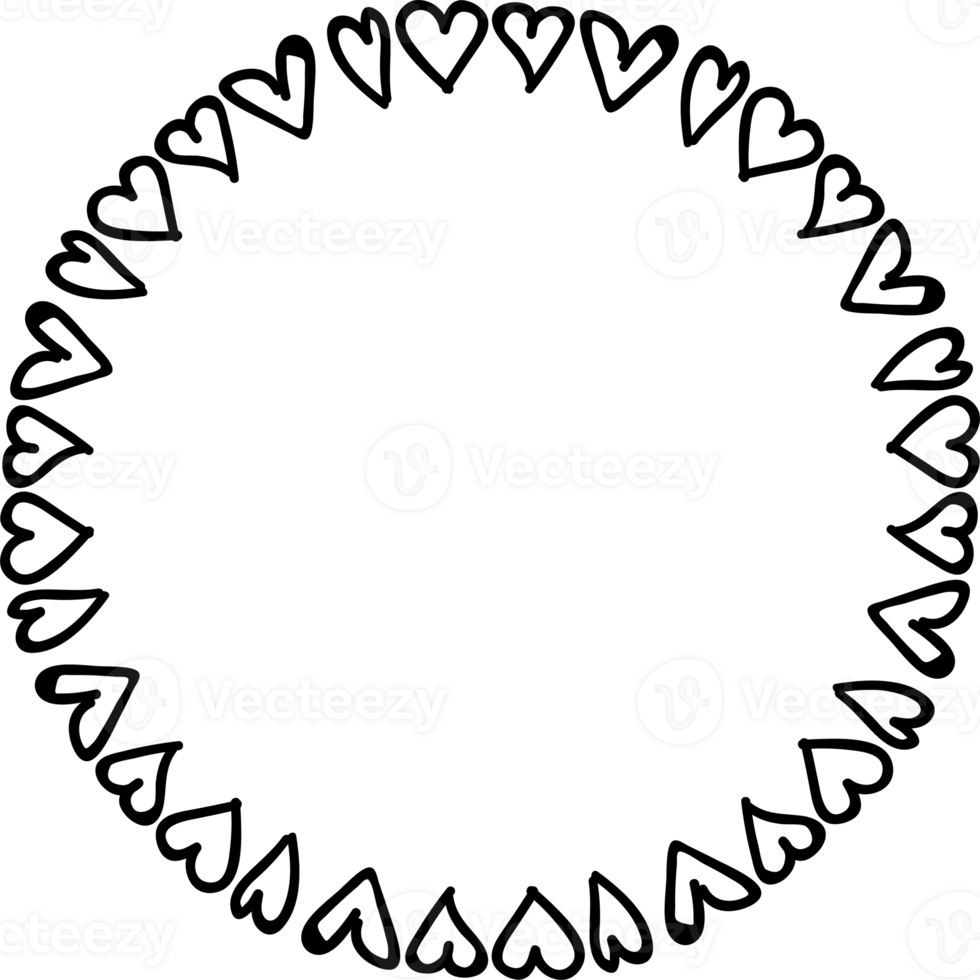 Decorative round heart frames hand drawn, Vintage laurel wreath, Transparent background