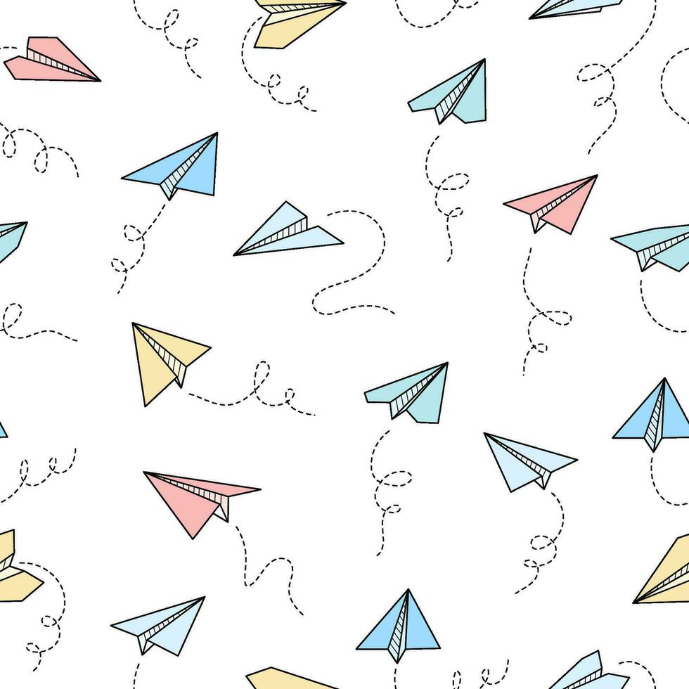 Paper airplane vector seamless pattern