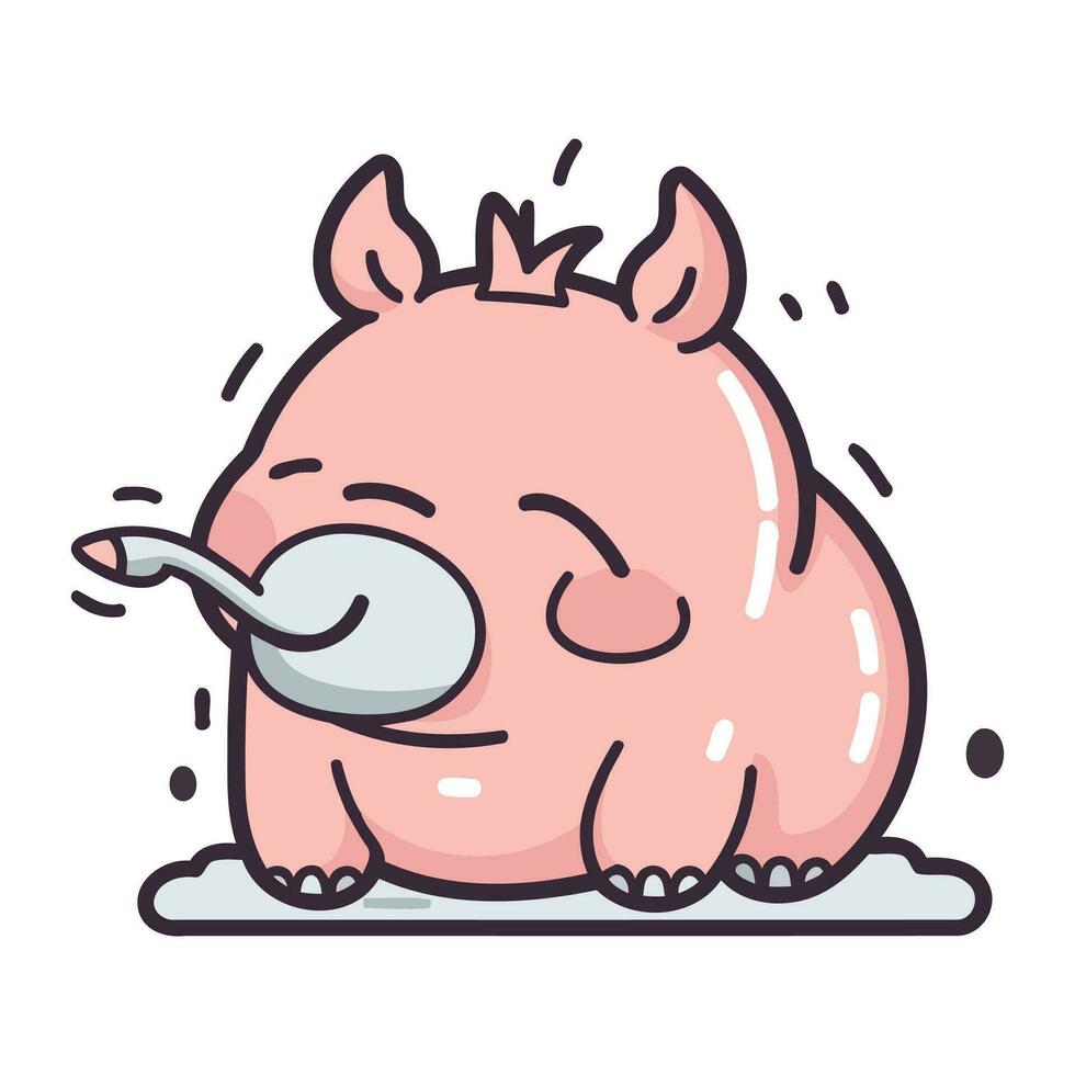 linda cerdo con un cuchara en sus boca. vector ilustración.
